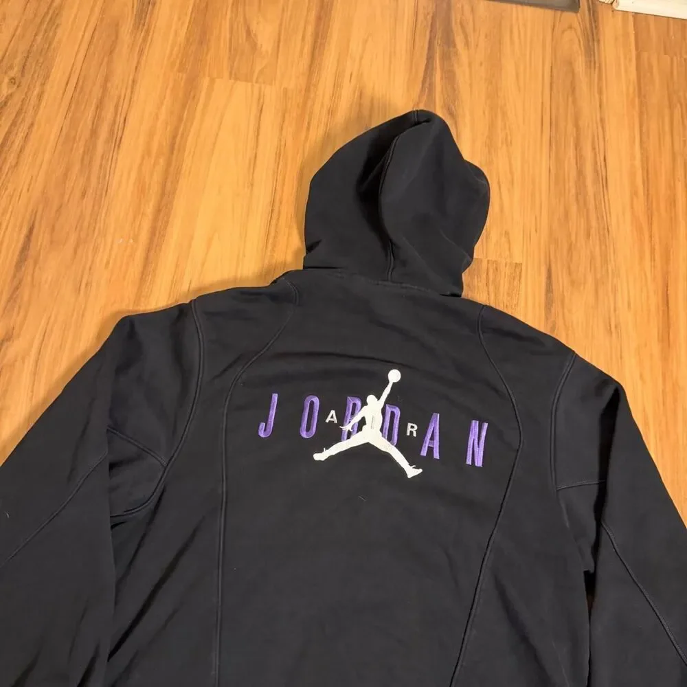 Jordan Air Jordan 2000s Black Zip Up Hoodie with Purple Jumpman Logo Sz XL